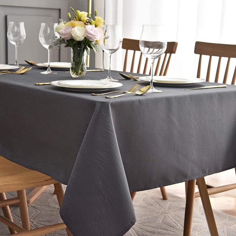 maxmill Jacquard Tablecloth Swirl Design Water Resistance Antiwrinkle Heavy Weight Soft Table Cloth for Buffet Banquet Parties Event Holiday Dinner Rectangle 60 x 84 Inch Charcoal - Image 1